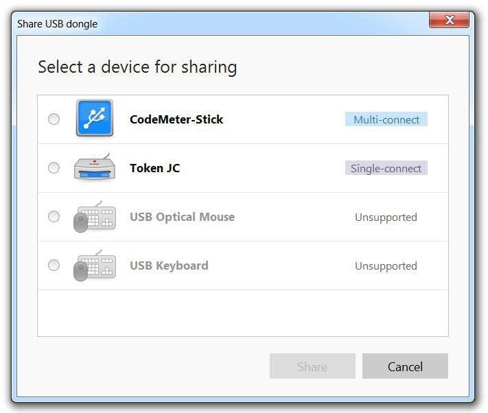  USB ドングルを Hyper-V に共有