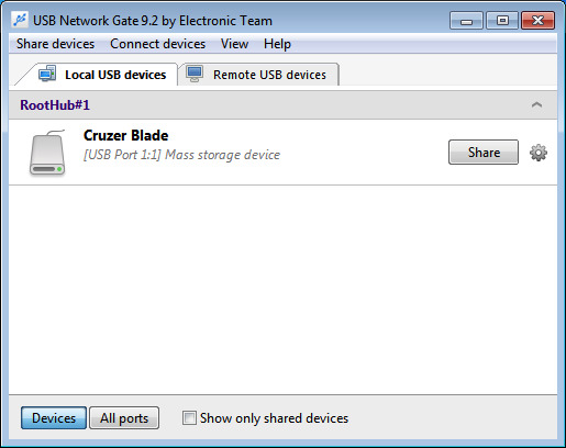  Switch to 'Share USB devices tab' and select USB device (Windows version)