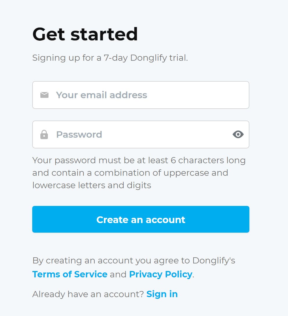  créer un compte Donglify