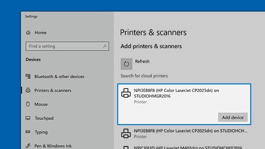 Add a printer using Settings panel